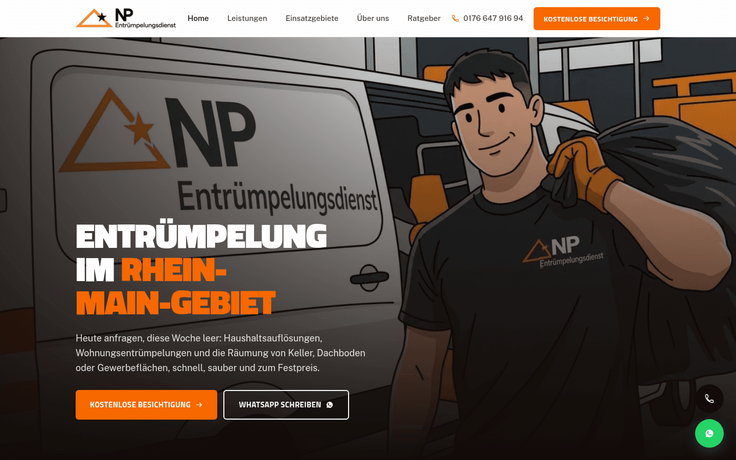 Aktuelle Website von NP Entrümpelung